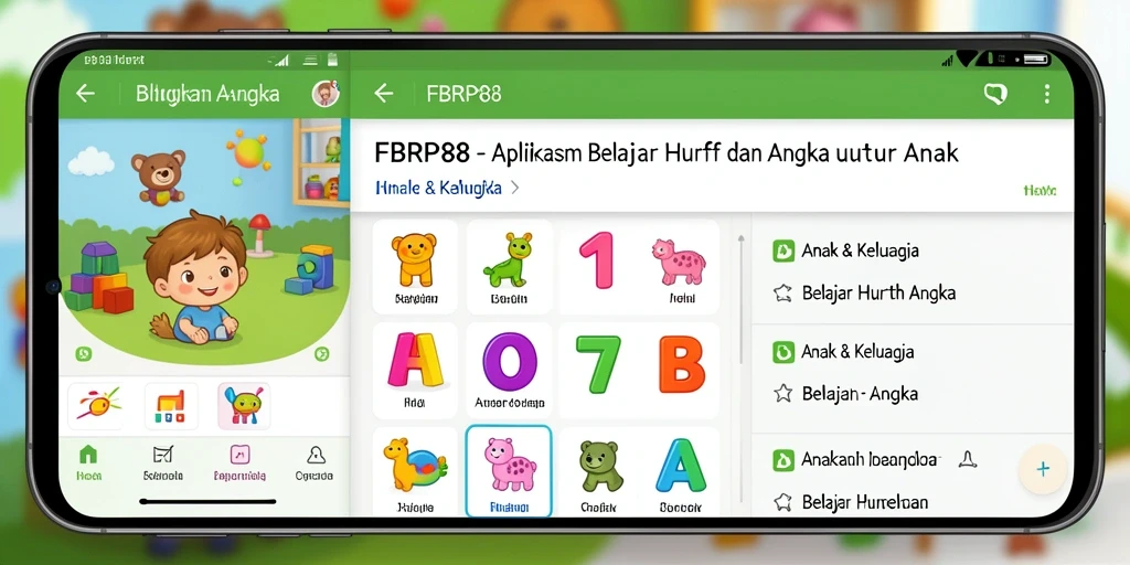 Tampilan antarmuka aplikasi FBRP88 untuk belajar huruf dan angka.