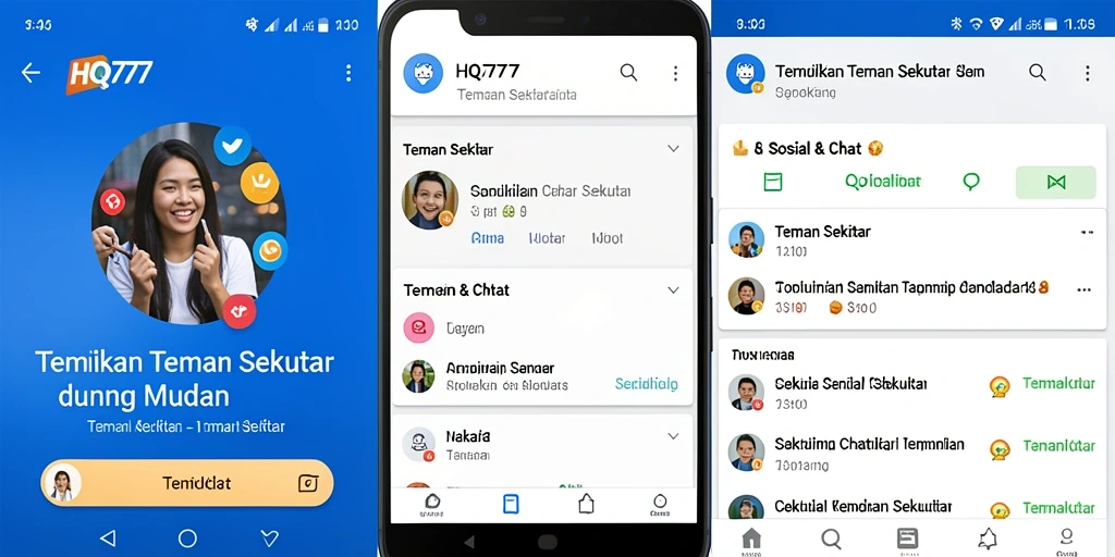 Tampilan antarmuka pengguna HQ777 yang menarik untuk bersosialisasi.