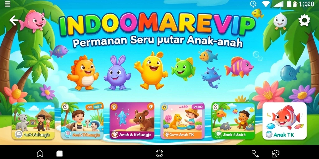 Antarmuka utama INDOMAREVIP yang menarik dan edukatif untuk anak-anak.