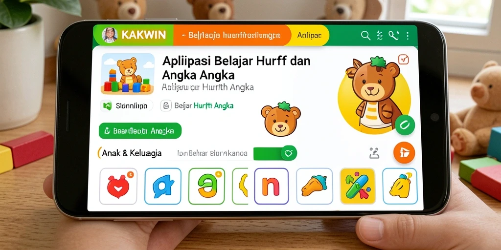 Antarmuka KAKWIN yang menarik untuk belajar huruf dan angka.