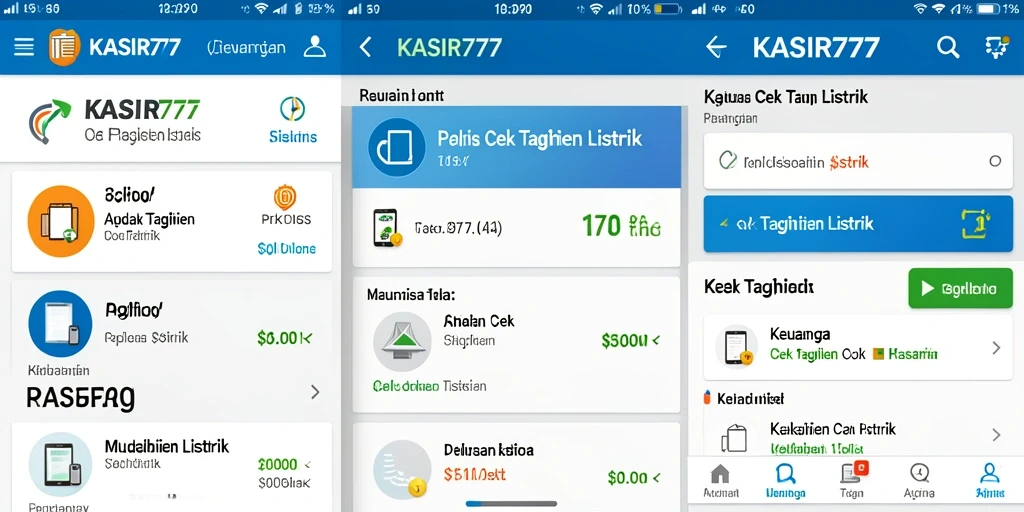 Antarmuka aplikasi KASIR777 yang menampilkan detail tagihan listrik.