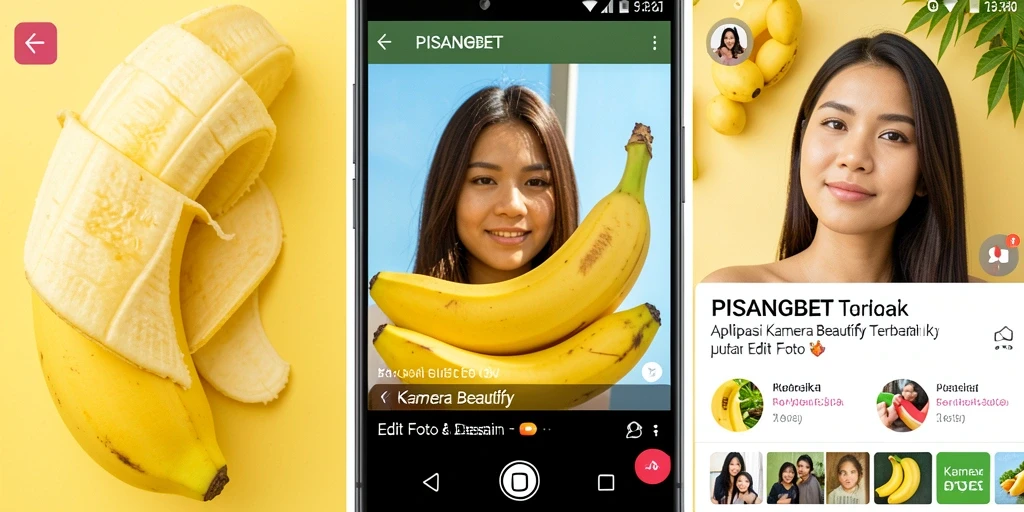 Antarmuka PISANGBET dengan berbagai fitur editing dan filter.