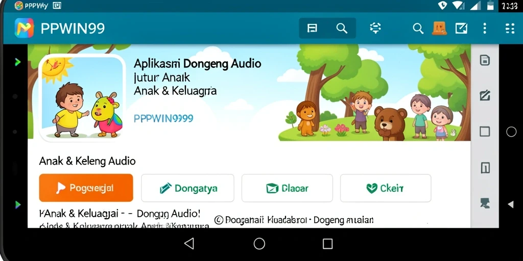Tampilan antarmuka PPWIN99 dengan koleksi dongeng audio yang menarik.