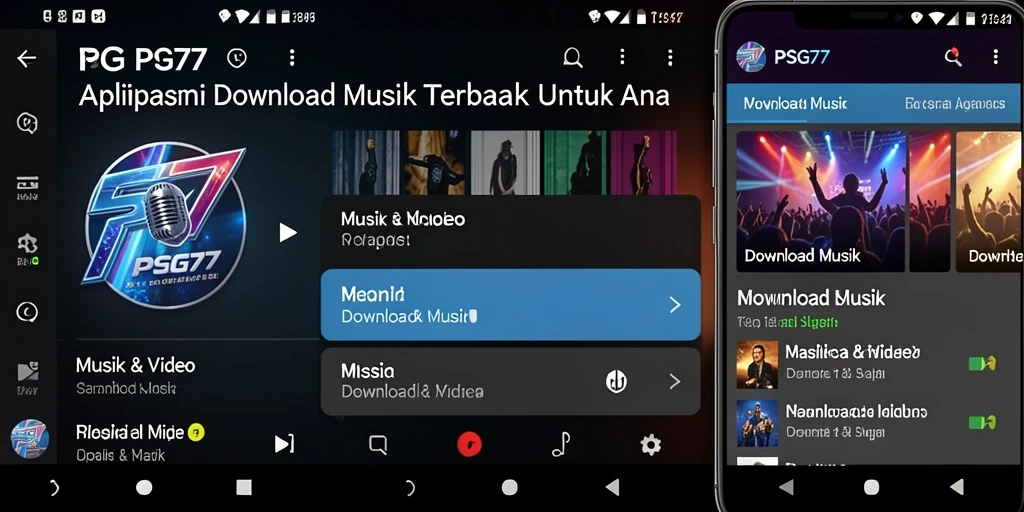 Tampilan antarmuka aplikasi Download Musik PSG77 yang sederhana dan menarik.